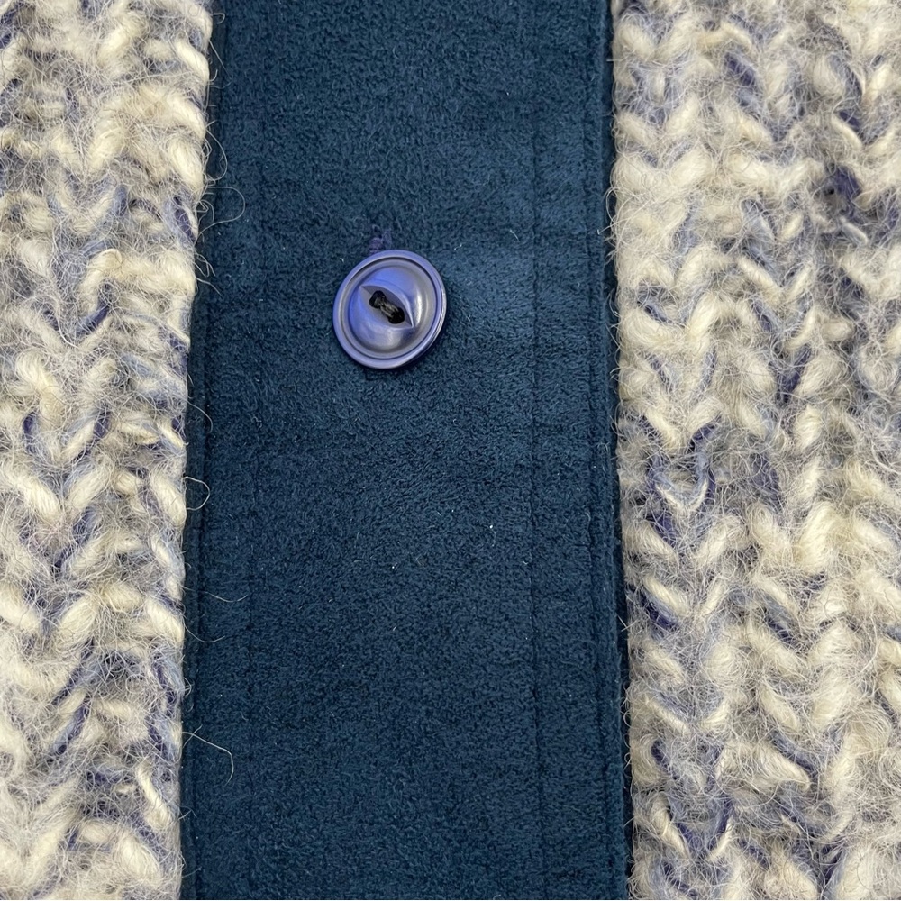 Handmade Cardigan Sweater Variegated Off-White Blue Gray Long Sleeve Wool‎ Women - Picture 12 of 14